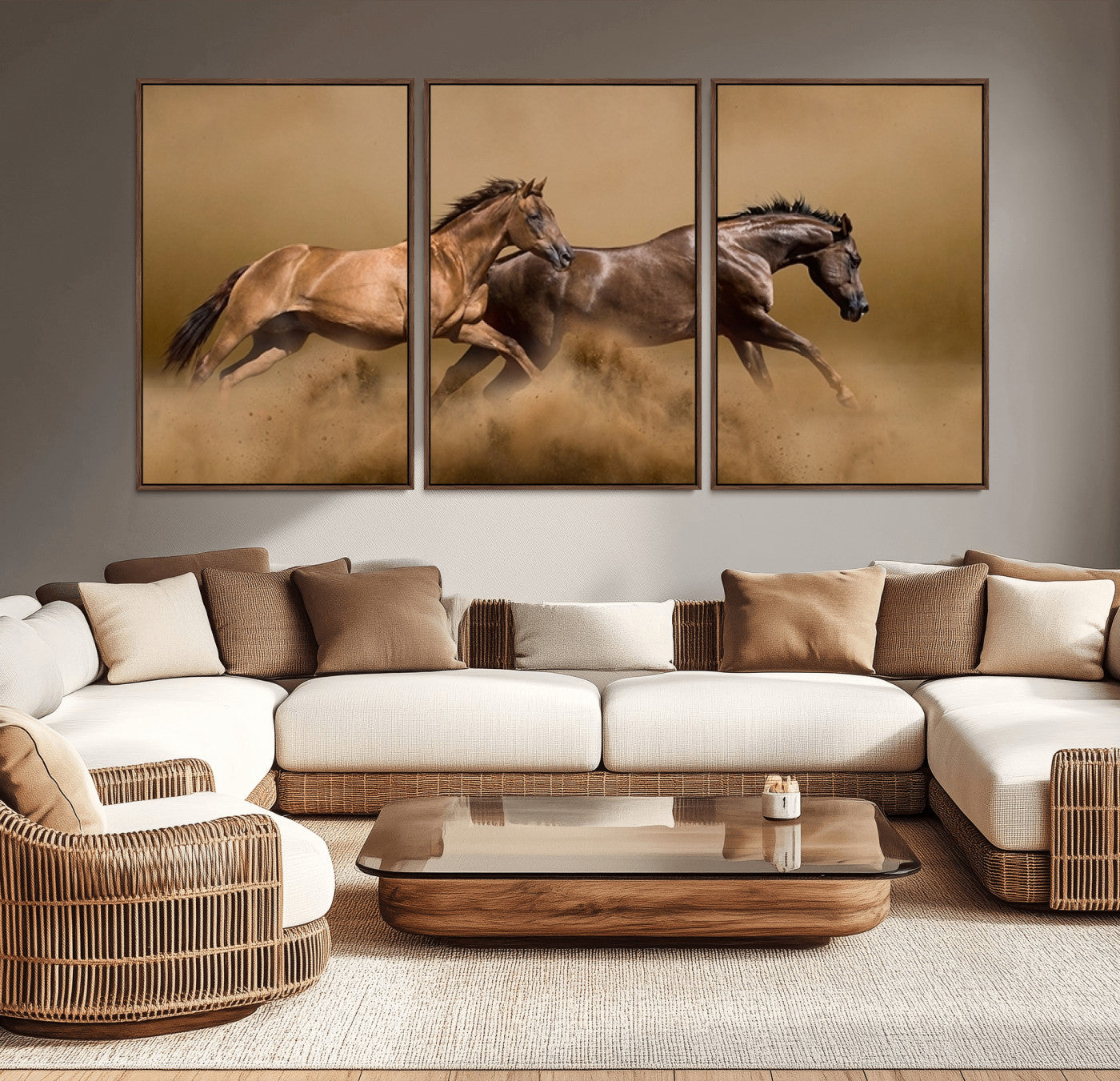 53721-MGV-CV-36X24-Large Wall Art Canvas Print – Two Running Brown Horses Motion Animal Artwork for Home, Office, Living Room Decor