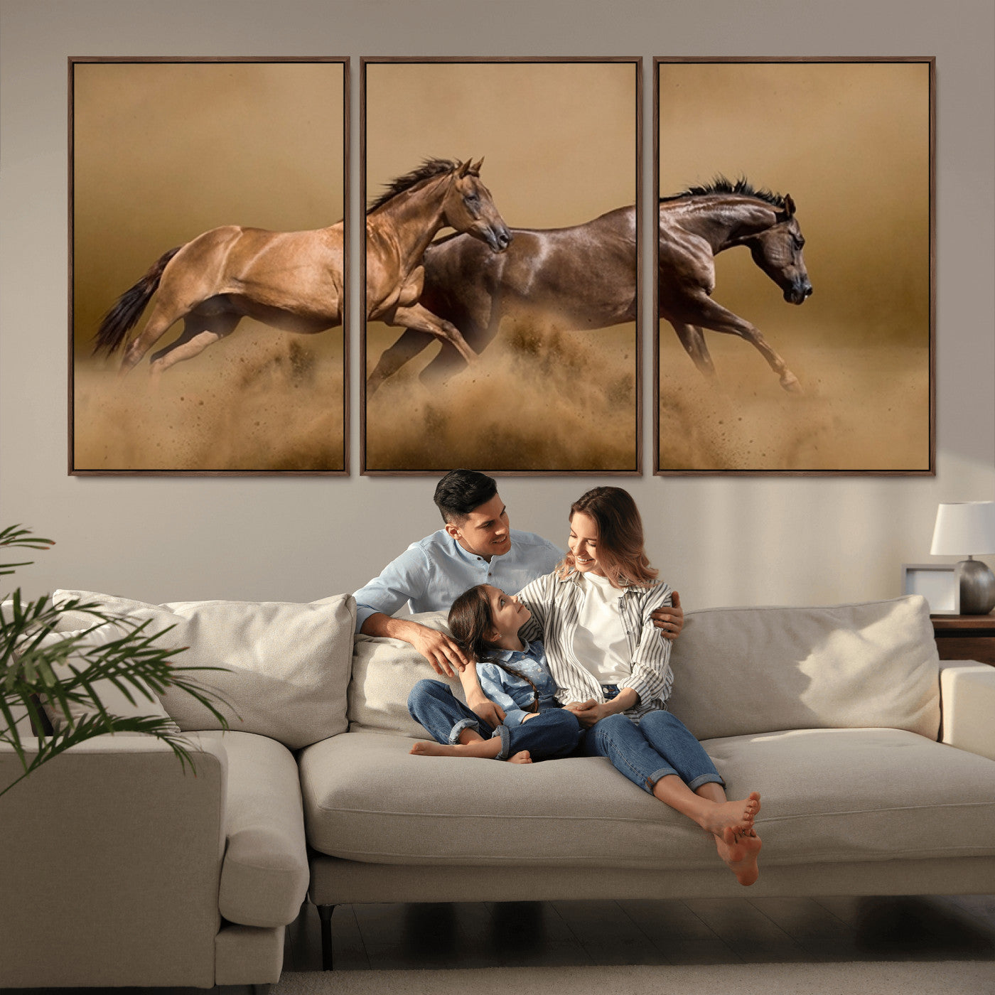 MGV-FC-60X30-3P - Large Wall Art Animal Canvas Print - Two Running Brown Horses