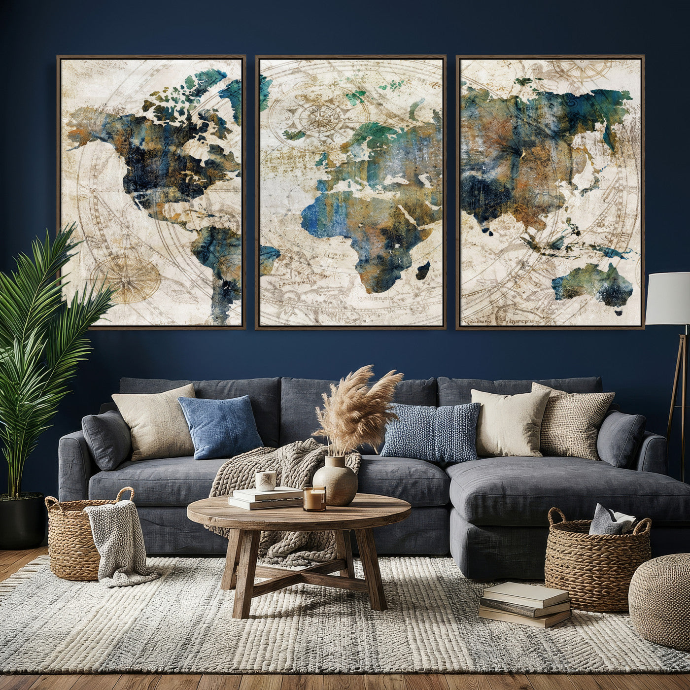 36972-MGV-CV-36X24 - Grunge Abstract World Map Art Print Canvas Print for Office Decor