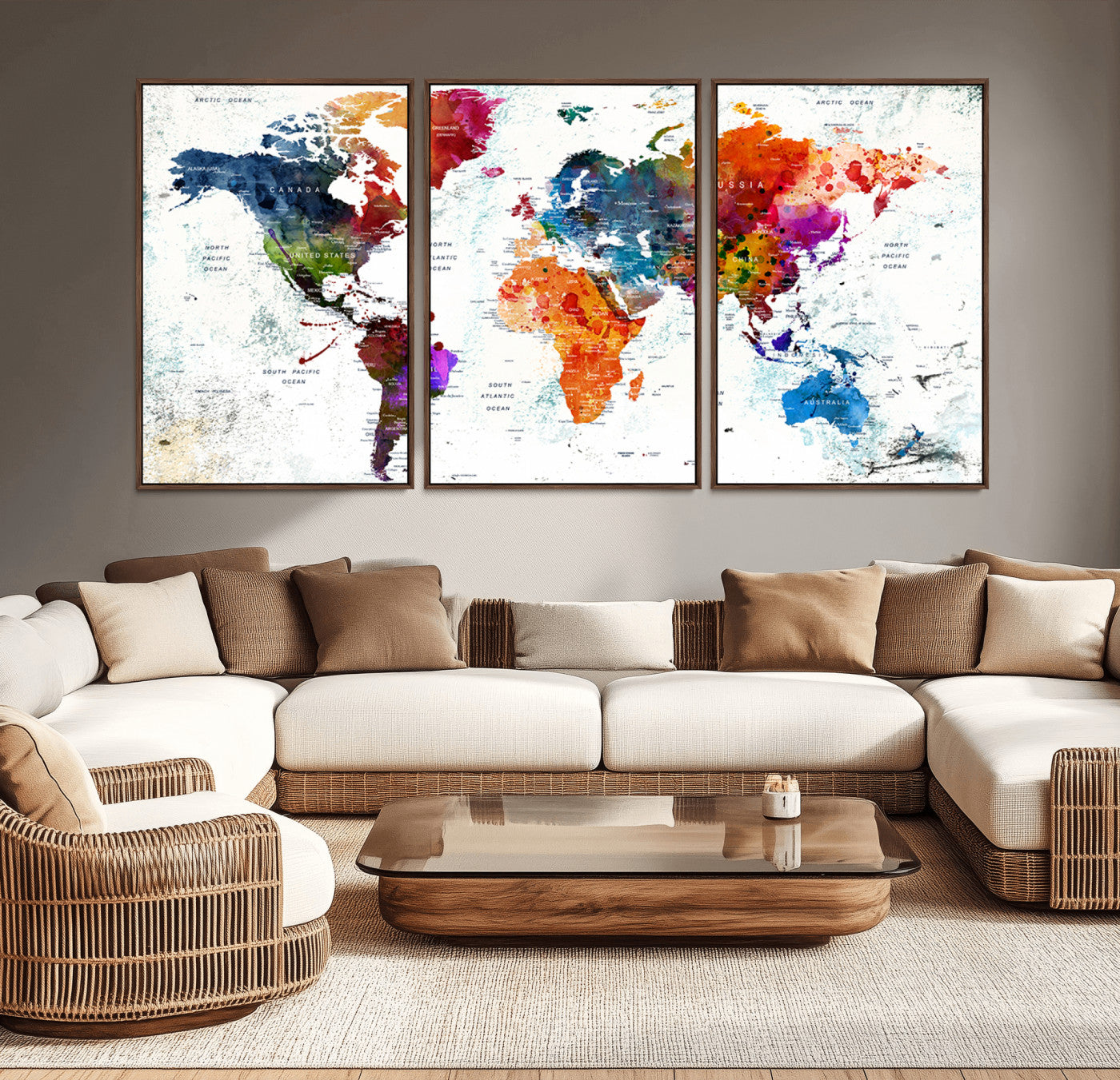 MGV-FC-60X30-3P - Push Pin World Map Canvas Print – Framed Wall Art for Couples to Track Their Travels – Anniversary