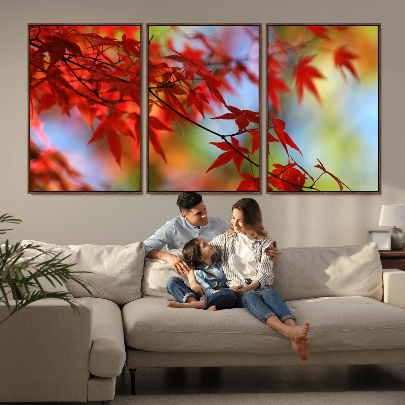 MGV-FC-60X30-3P - Red Leaves Autumn Forest Wall Art Canvas, Red Leaves Autumn Forest Canvas Print