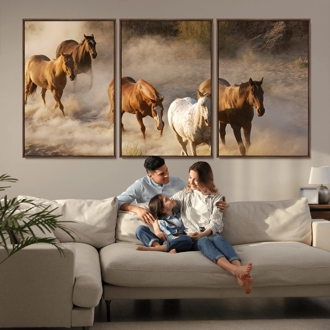 MGV-FC-60X30-3P - Large Wall Art 5 Horses Running on Sand Canvas Print