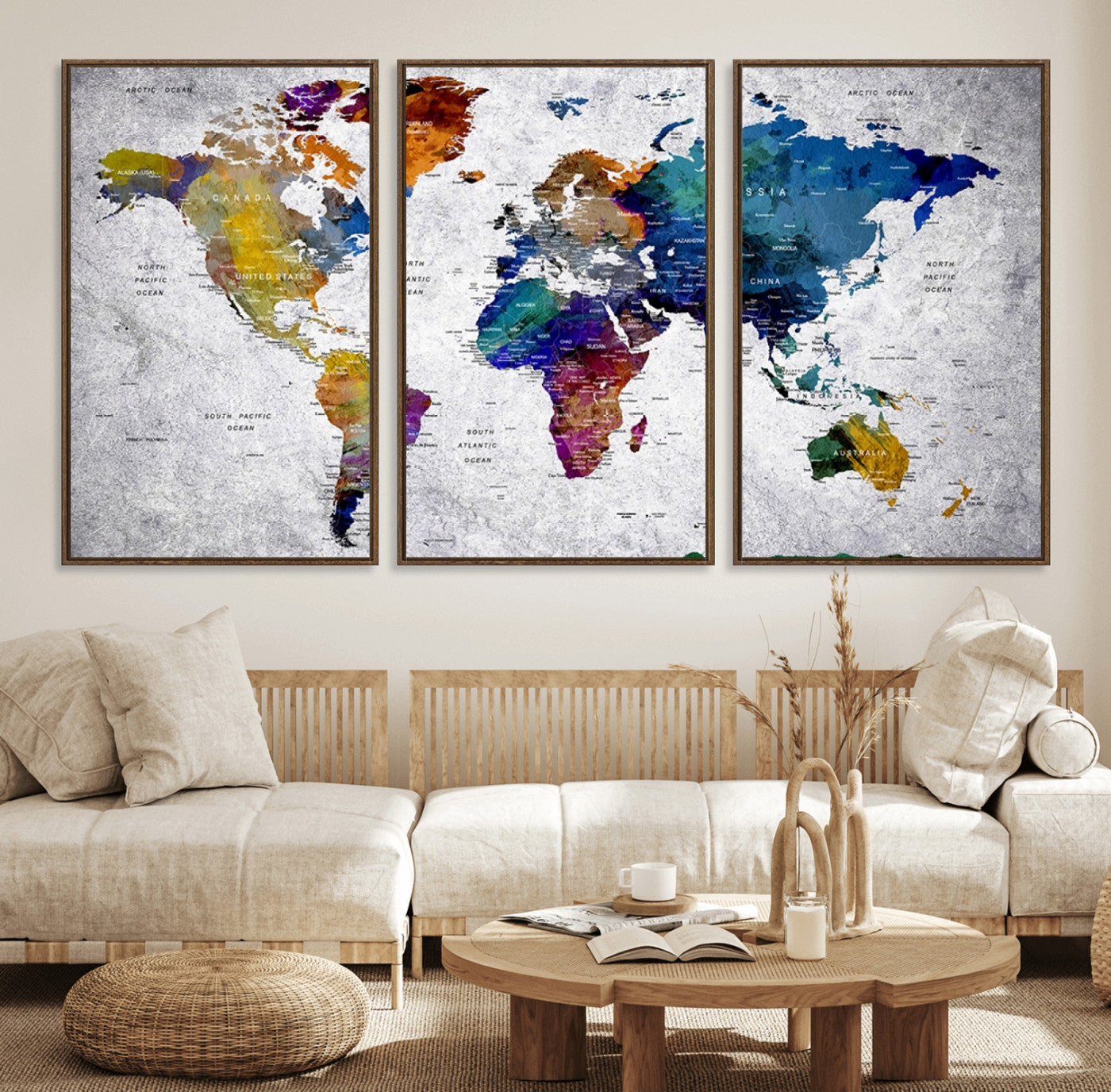 73670-MGV-FC-60X30-3P_Walnut-Push Pin World Map Canvas Print – Travel Tracker Wall Art for Couples, Perfect Anniversary Gift for Home or Office Decor