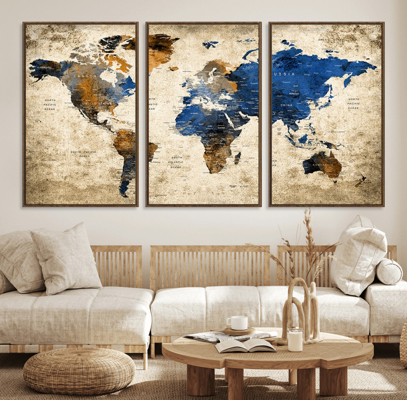 82930-MGV-FC-60X30-3P_Walnut-Push Pin World Map Canvas Print – Travel Tracker Wall Art for Couples, Perfect Anniversary Gift for Home or Office Decor