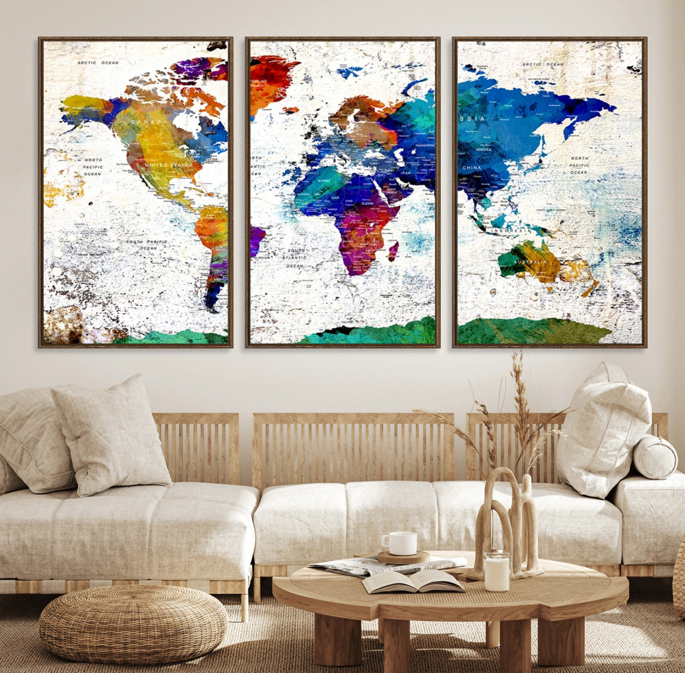 47974-MGV-FC-60X30-3P_Walnut-Push Pin World Map Canvas Print – Travel Tracker Wall Art for Couples, Perfect Anniversary Gift for Home or Office Decor