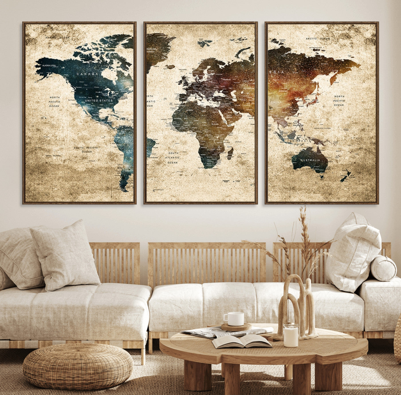 55201-MGV-FC-60X30-3P_Walnut-Push Pin World Map Canvas Print – Framed Wall Art for Couples to Track Their Travels – Anniversary