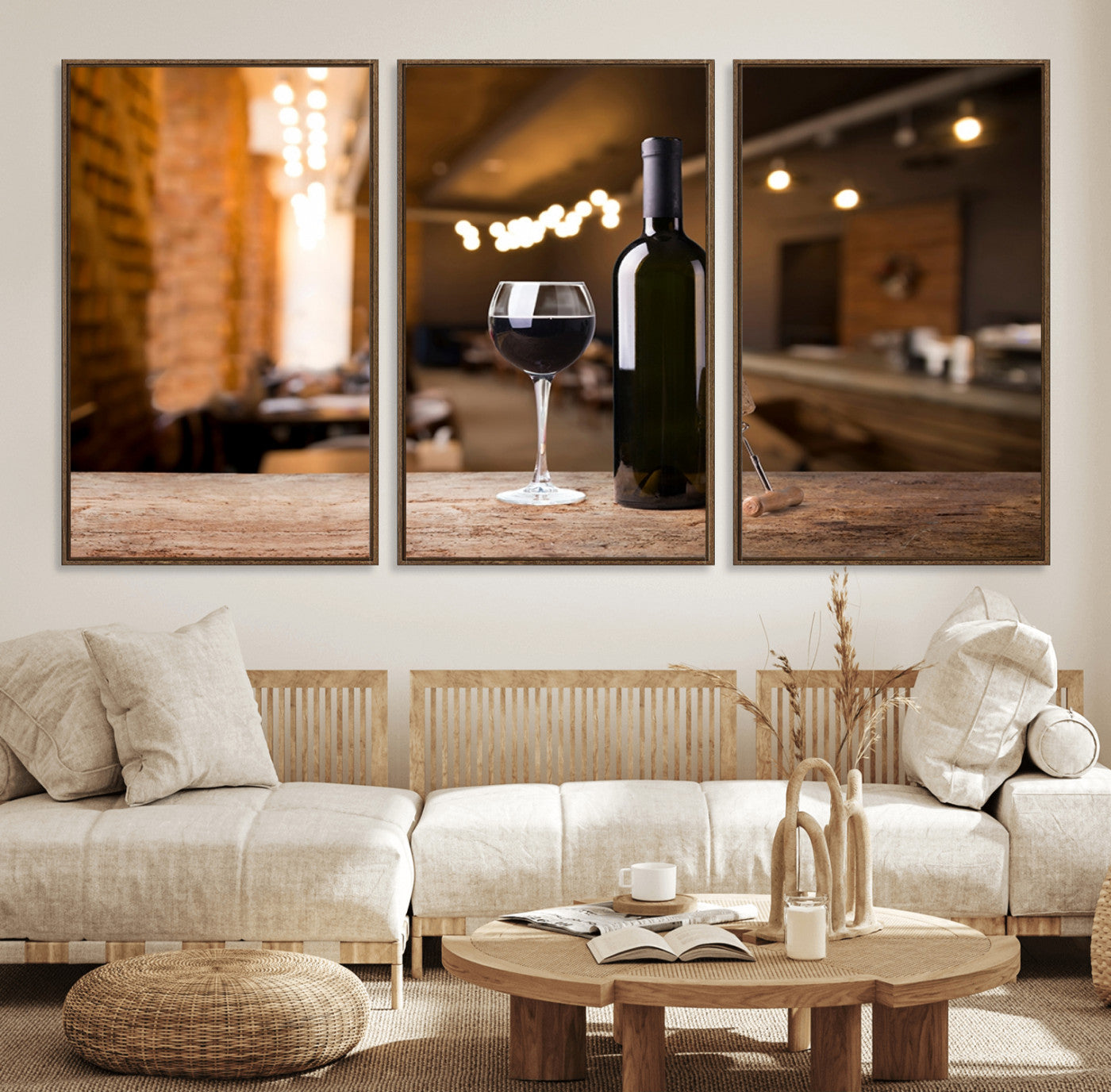 85278-MGV-FC-60X30-3P_Walnut-Wine and Bottle Wall Art Canvas Print