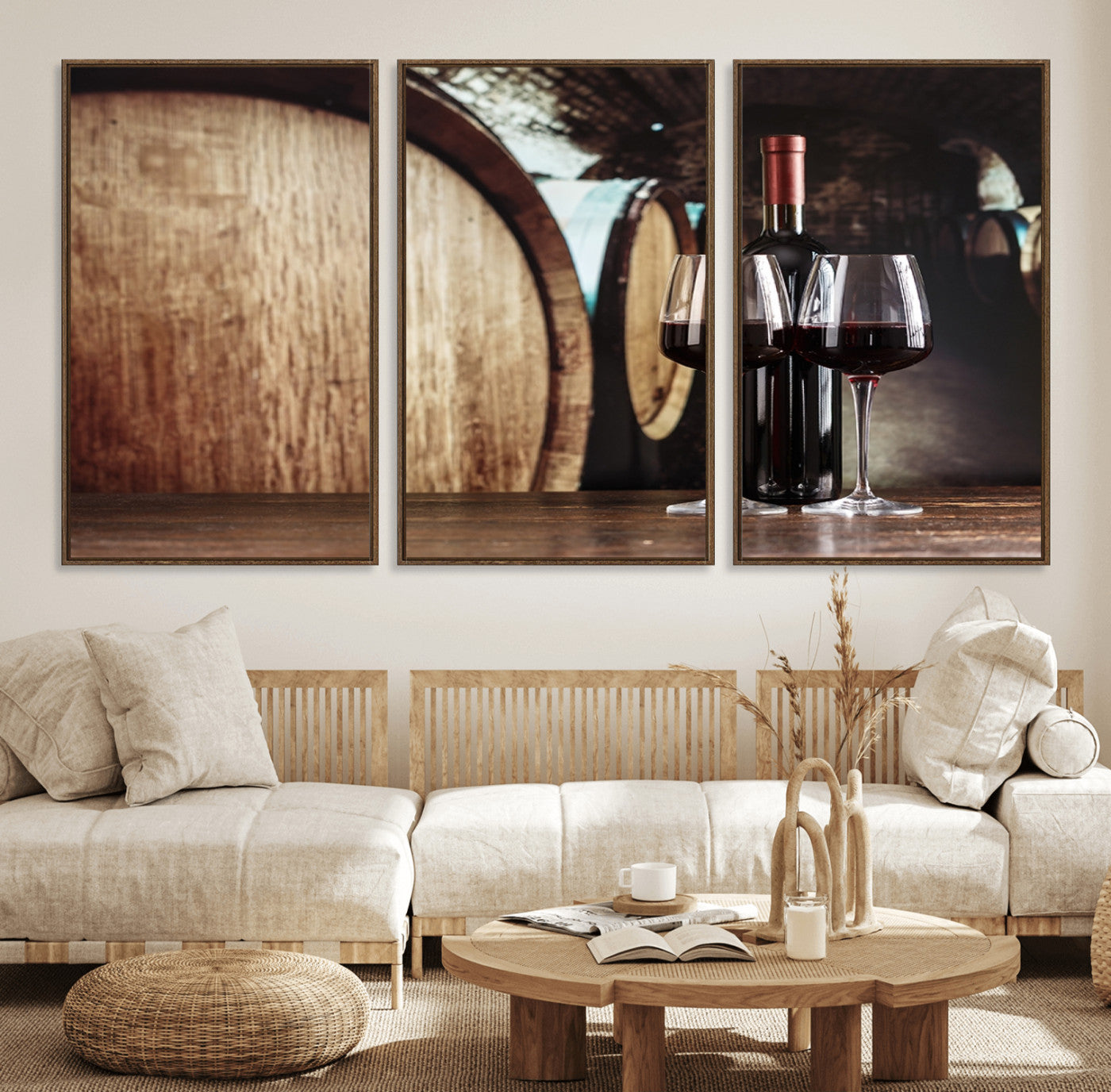 78874-MGV-FC-60X30-3P_Walnut-Wine and Barrel Wall Art Canvas Print