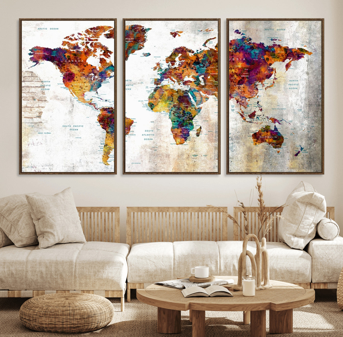 17846-MGV-FC-60X30-3P_Walnut-Push Pin World Map Canvas Print – Travel Tracker Wall Art for Couples, Perfect Anniversary Gift for Home or Office Decor
