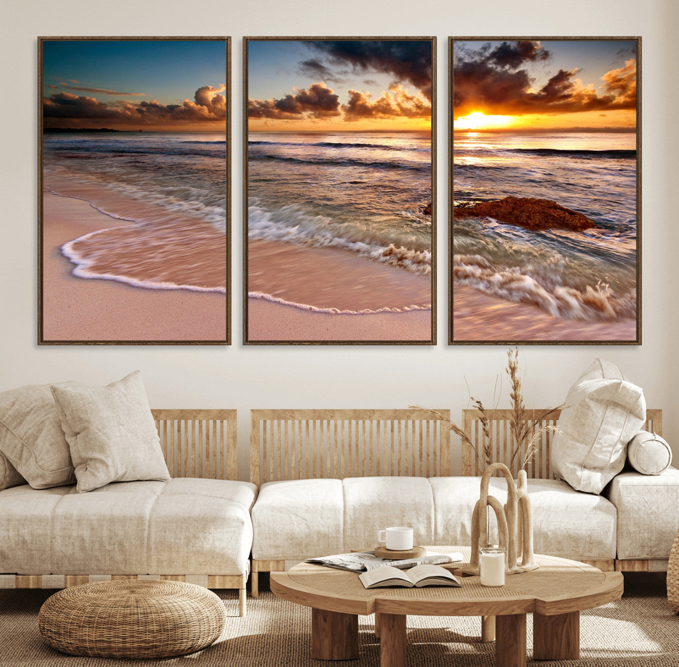 38302-MGV-FC-60X30-3P_Walnut-Sunset on Ocean Wall Art Canvas Print