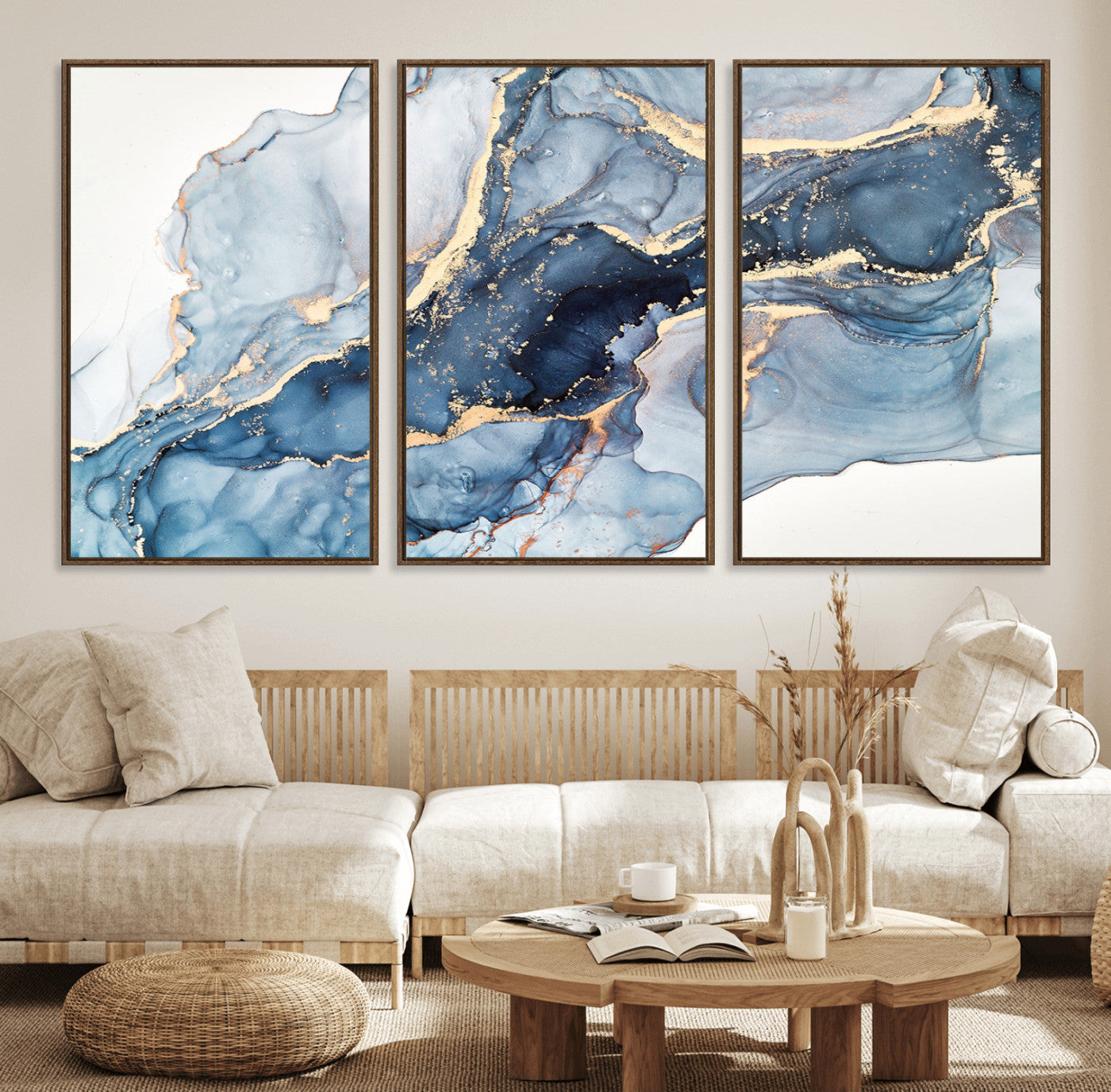 33782-MGV-FC-60X30-3P_Walnut-Abstract Art Print - Blue Abstract Canvas Wall Art Print Abstract Art Fluid Effect Marble Wall Art