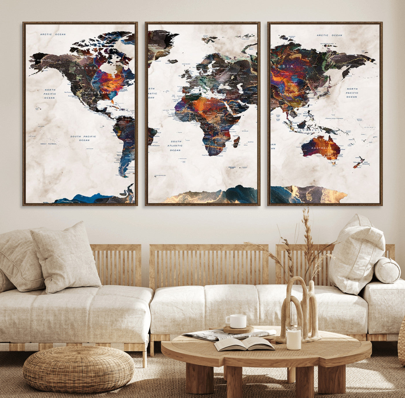 90881-MGV-FC-60X30-3P_Walnut-Push Pin World Map Canvas Print – Travel Tracker Wall Art for Couples, Perfect Anniversary Gift for Home or Office Decor