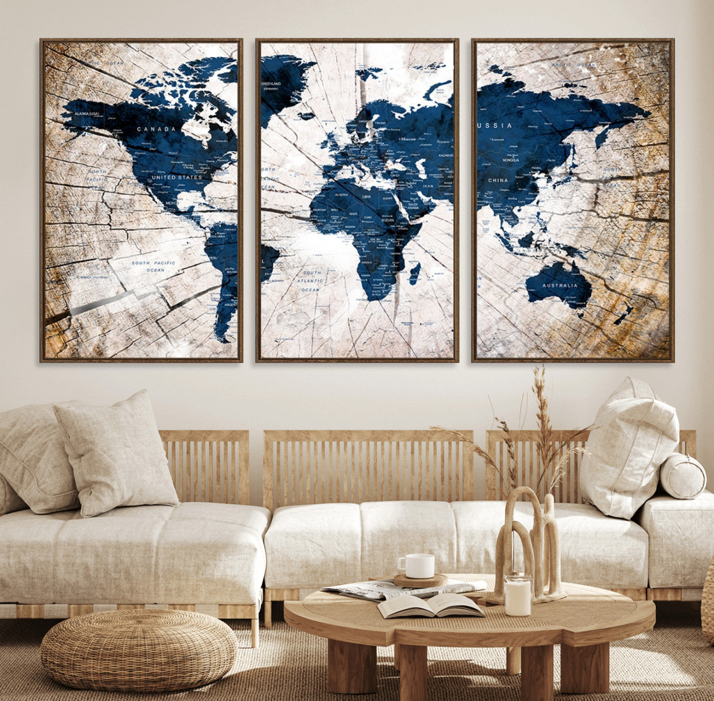 MGV-FC-60X30-3P - Push Pin World Map Canvas Print – Framed Wall Art for Couples to Track Their Travels – Anniversary