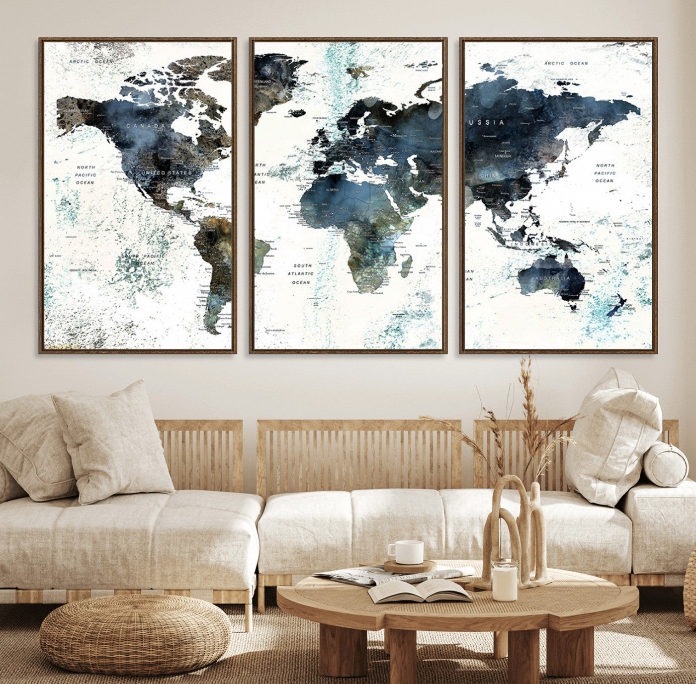 75398-MGV-FC-60X30-3P_Walnut-Push Pin World Map Canvas Print – Travel Tracker Wall Art for Couples, Perfect Anniversary Gift for Home or Office Decor