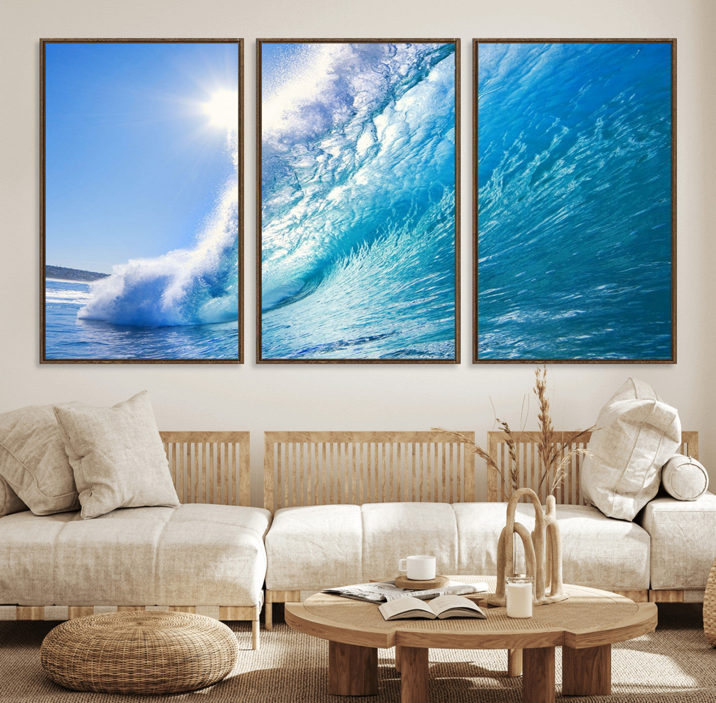 -Blue Big Wave Surfing Ocean Canvas Wall Art Artwork Print