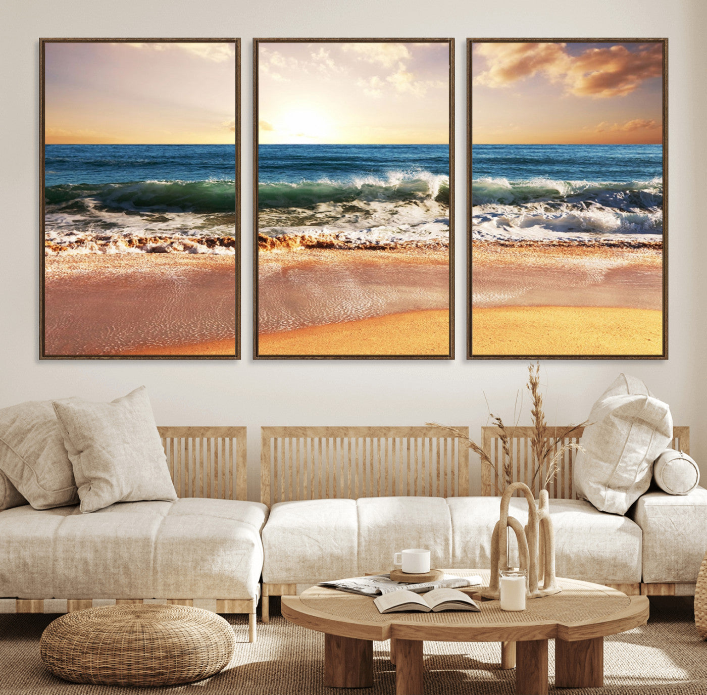 79005-MGV-FC-60X30-3P_Walnut-Serene Beach Path Canvas Art, Giclee Canvas Print with Gallery Wrap, Coastal Sand Dunes Wall Art