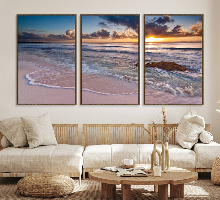 Sea Ocean Sunset Beach Wall Art Canvas Print.