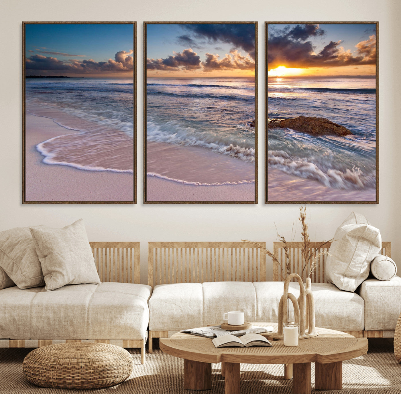 94906-MGV-FC-60X30-3P_Walnut-Sea Ocean Sunset Beach Wall Art Canvas Print