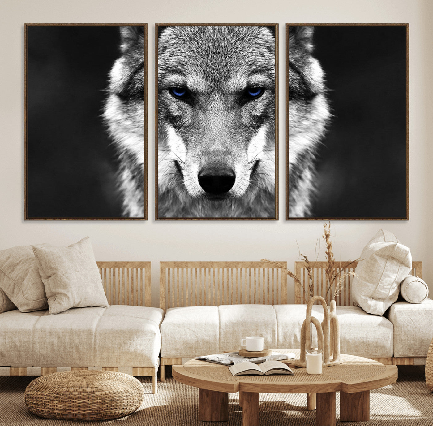 MGV-FC-60X30-3P - Black and White Wild Wolf Wall Art Canvas Print