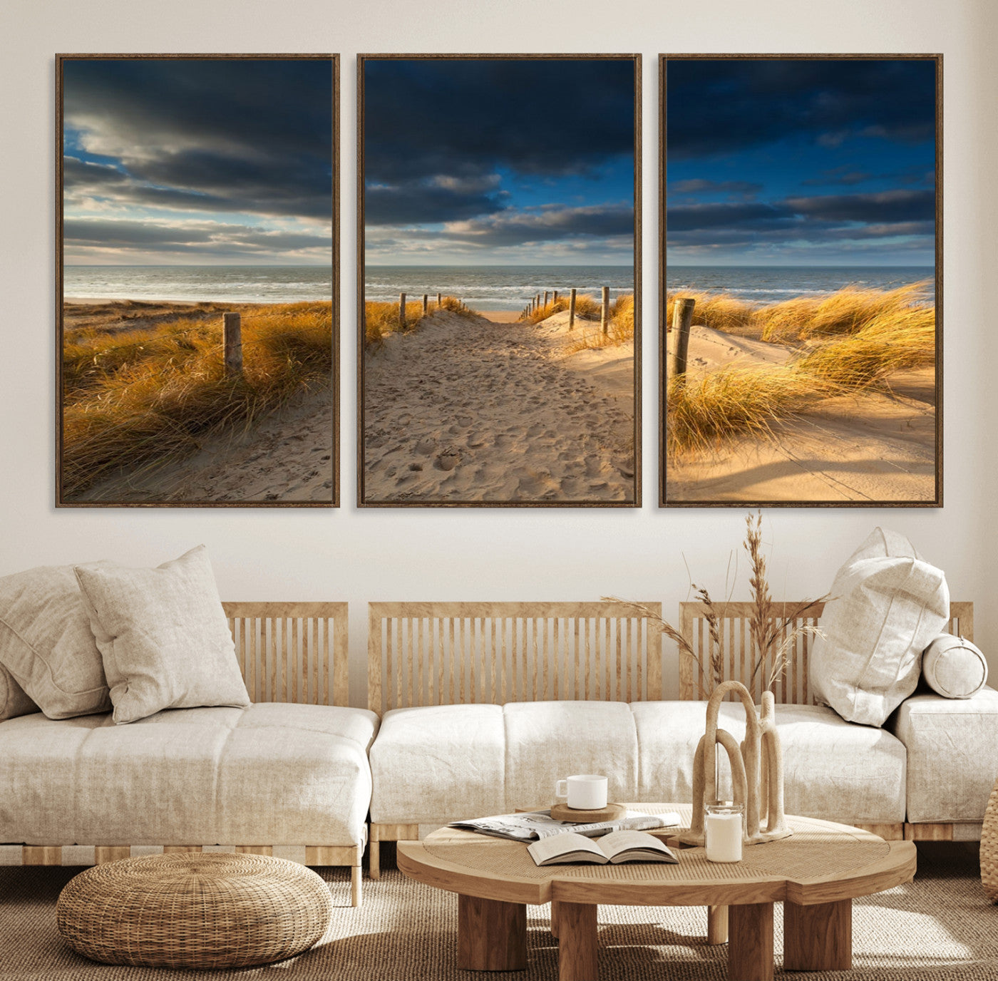 12360-MGV-FC-60X30-3P_Walnut-Ocean Beach Dark Clouds Wall Art Canvas Print