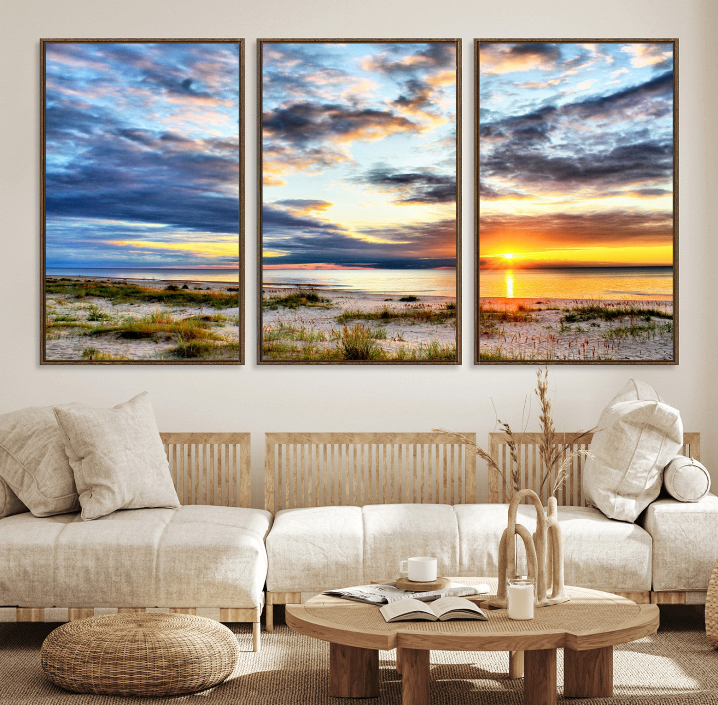 39645-MGV-FC-60X30-3P_Walnut-Sunset On The Ocean Wall Art Canvas Print