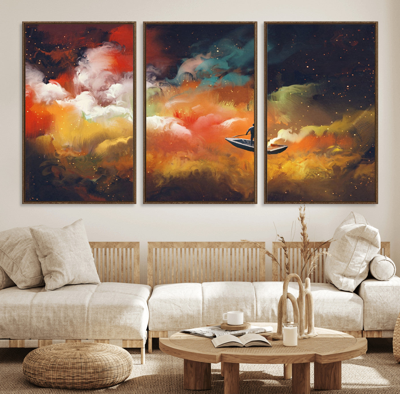 MGV-FC-60X30-3P - Surreal Space Adventure Canvas Wall Art – Dreamlike Abstract Galaxy Print – Framed and Ready to Hang for Living Room or Bedroom Decor