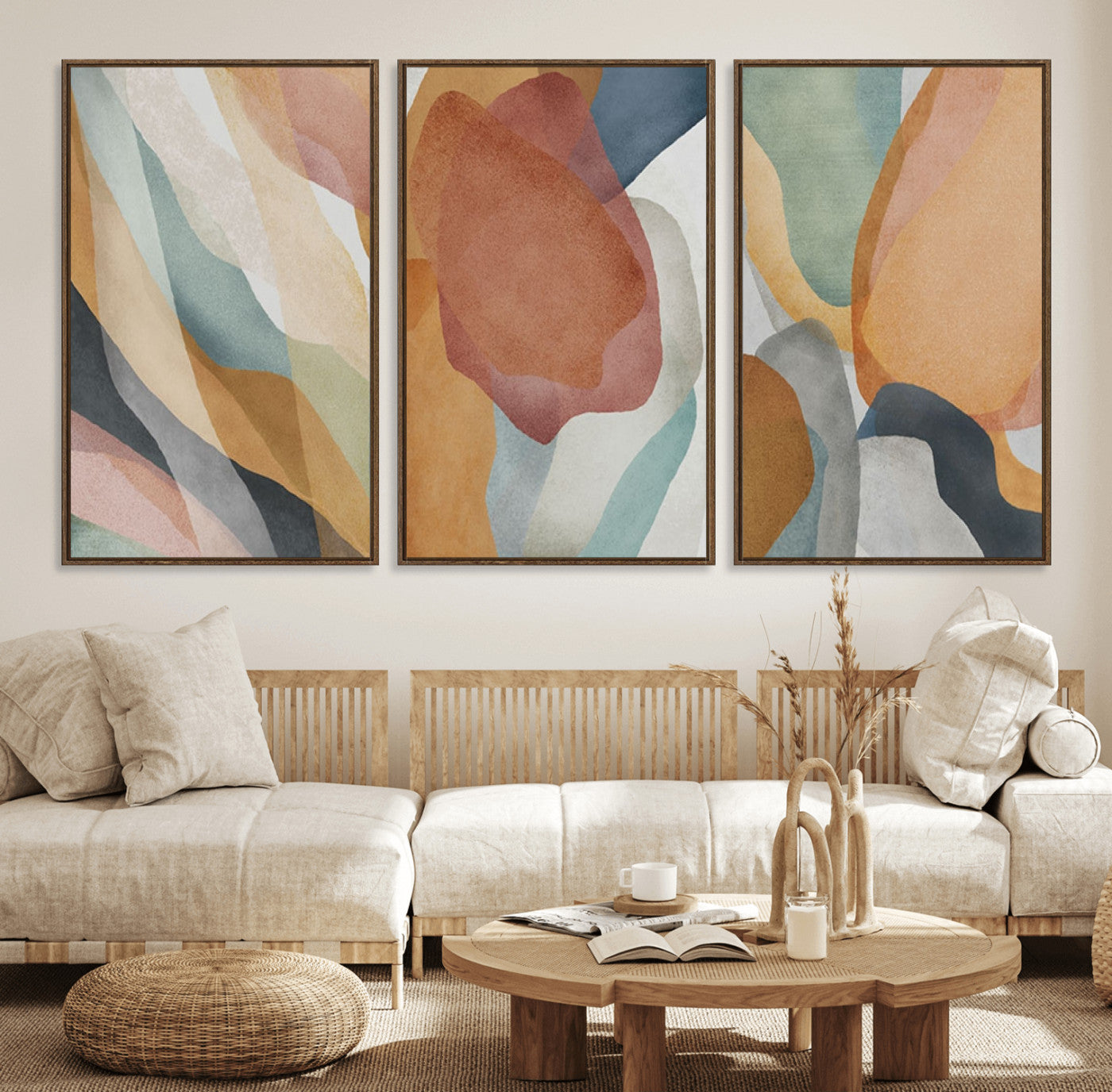 81676-MGV-FC-60X30-3P_Walnut-Boho Wall Art Canvas Print Set, Watercolor Boho Wall Art Canvas