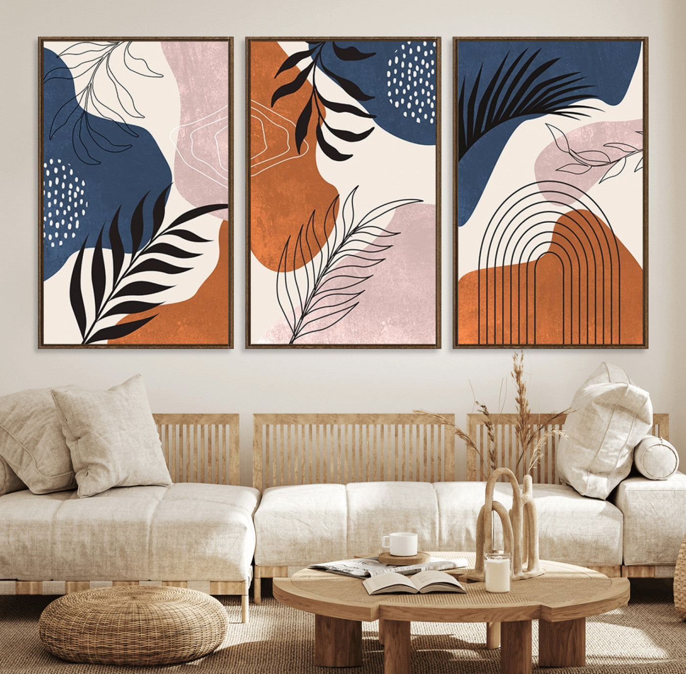 27678-MGV-FC-60X30-3P_Walnut-Boho Wall Art Canvas Print Set Mid-Century Prints Bohemian Wall Artwork Prints Boho Neutral,