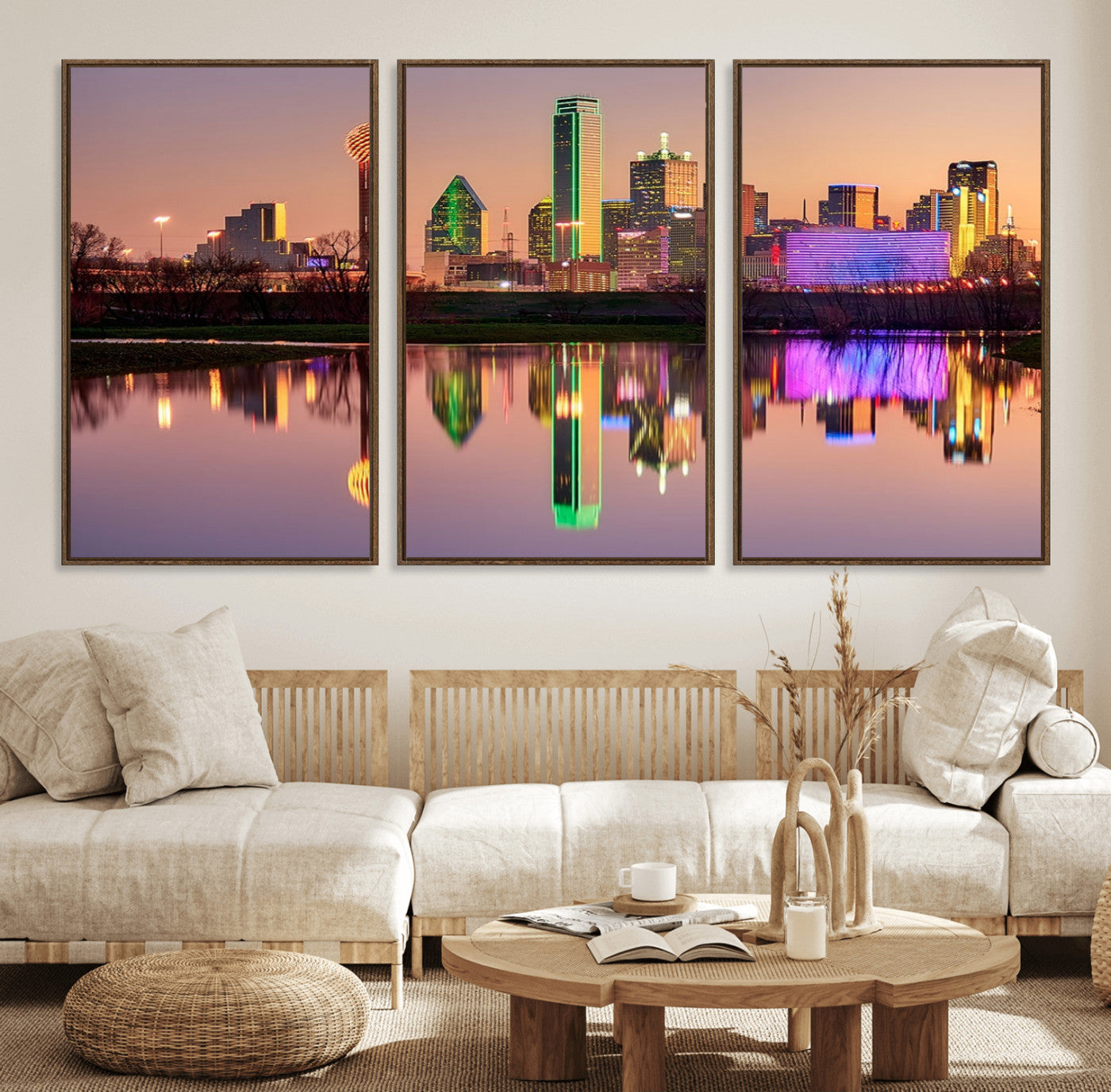 73925-MGV-CV-36X24-Colorful Dallas City Lights Night Skyline Wall Art Print Dallas Cityscape Canvas Print Dallas