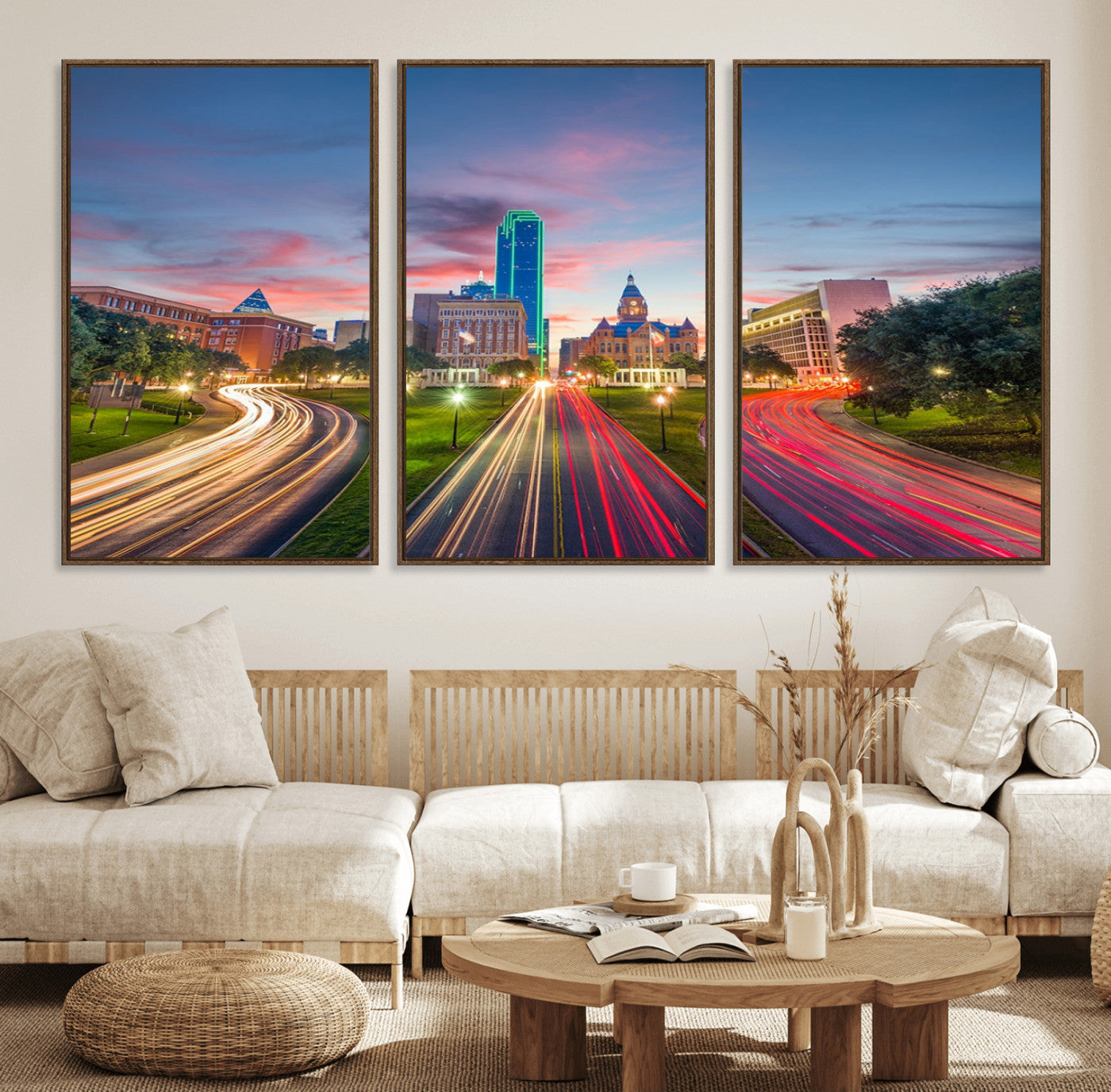 33960-MGV-CV-36X24-Dallas City Lights Large Wall Art Dallas Cityscape Canvas Print Framed Living Room Decor