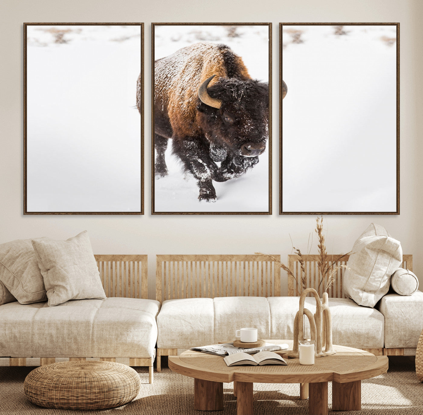 MGV-FC-60X30-3P - Bison Winter Wall Art Canvas Print For Farmhouse Decor
