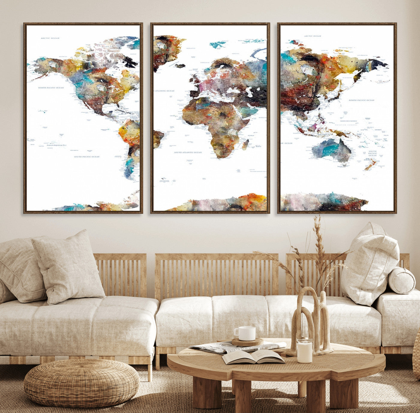 25251-MGV-FC-60X30-3P_Walnut-Push Pin World Map Canvas Print – Travel Tracker Wall Art for Couples, Perfect Anniversary Gift for Home or Office Decor