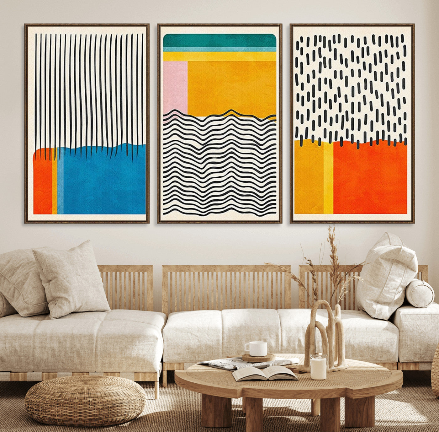 85253-MGV-FC-60X30-3P_Walnut-Canvas Print Wall Art Abstract Illustrs Art Boho, Framed Abstract Boho Art