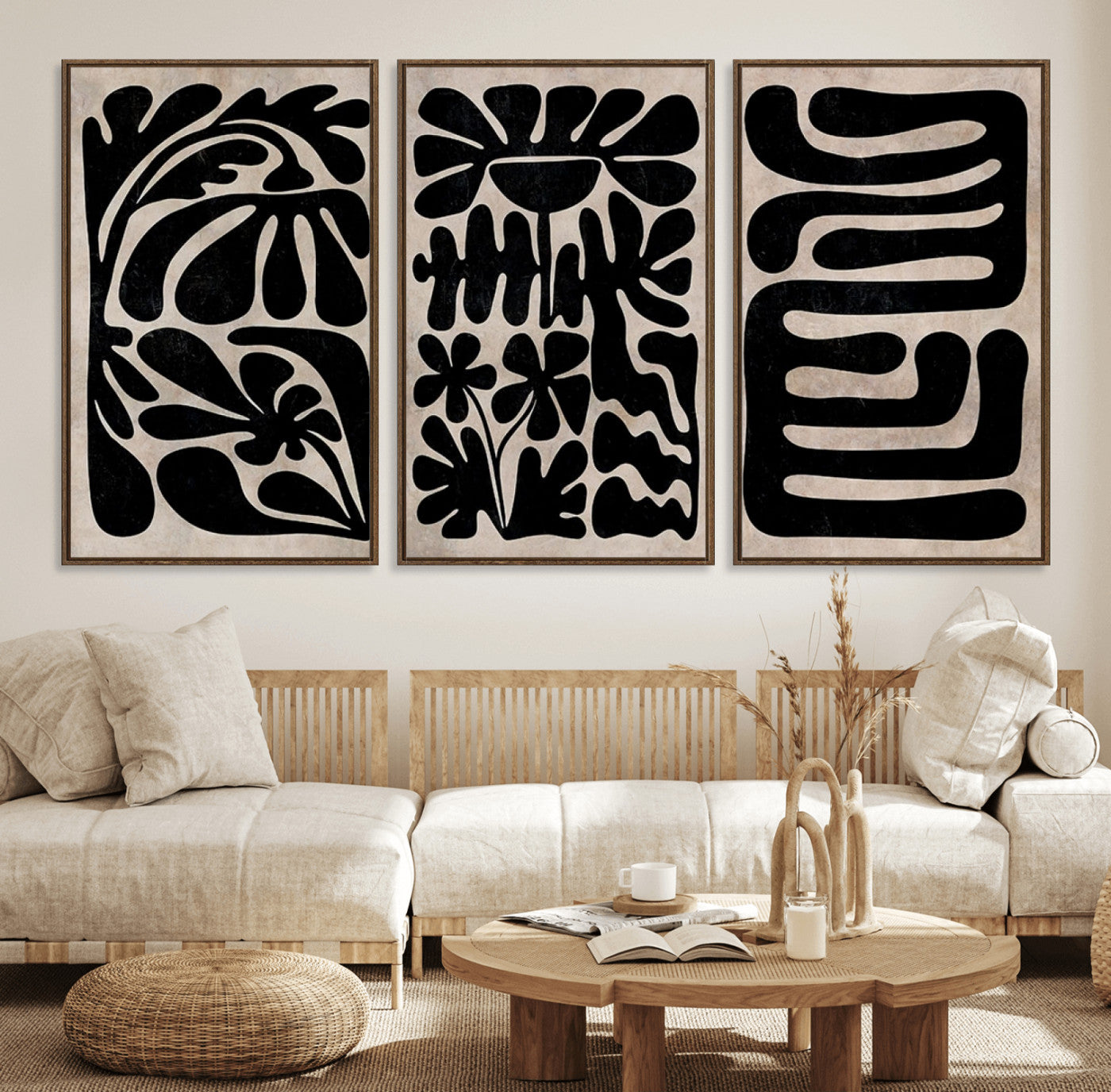 37454-MGV-FC-60X30-3P_Walnut-Canvas Print Wall Art Abstract Art Boho, Framed Boho Art Canvas Print