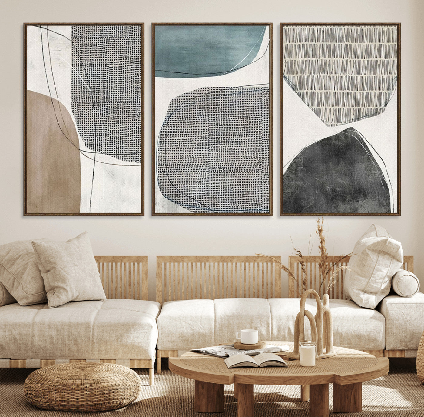 65308-MGV-FC-60X30-3P_Walnut-Canvas Print Wall Art Abstract Art Boho, Framed Boho Decor Canvas Print