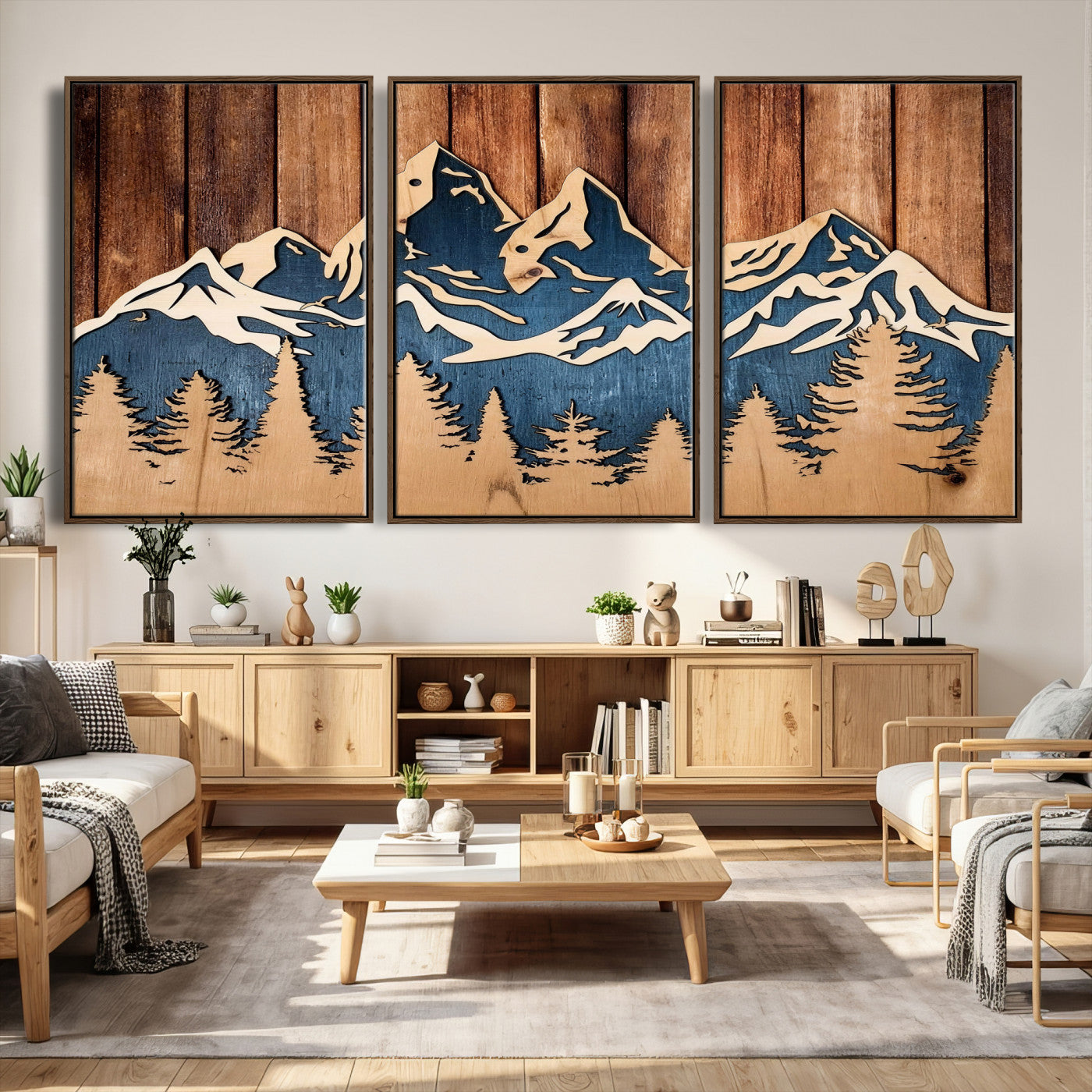 41330-MGV-CV-36X24 - Rustic Wood Style Mountain Wall Art, Nature Forest Canvas Print, Wooden Textured Mountain Artwork Print