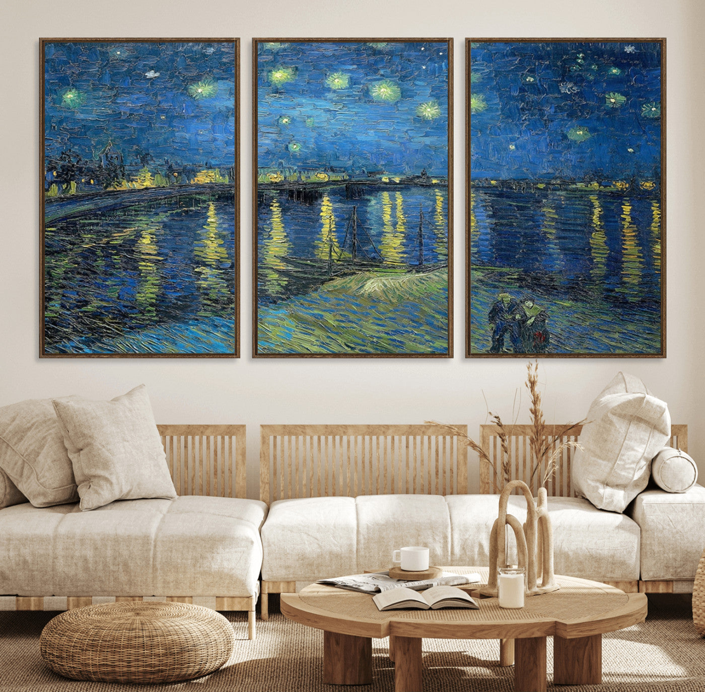 94605-MGV-FC-60X30-3P_Walnut-Vincent van Gogh Starry Night over the Rhone Abstract Wall Art Canvas, Starry Night Canvas Print