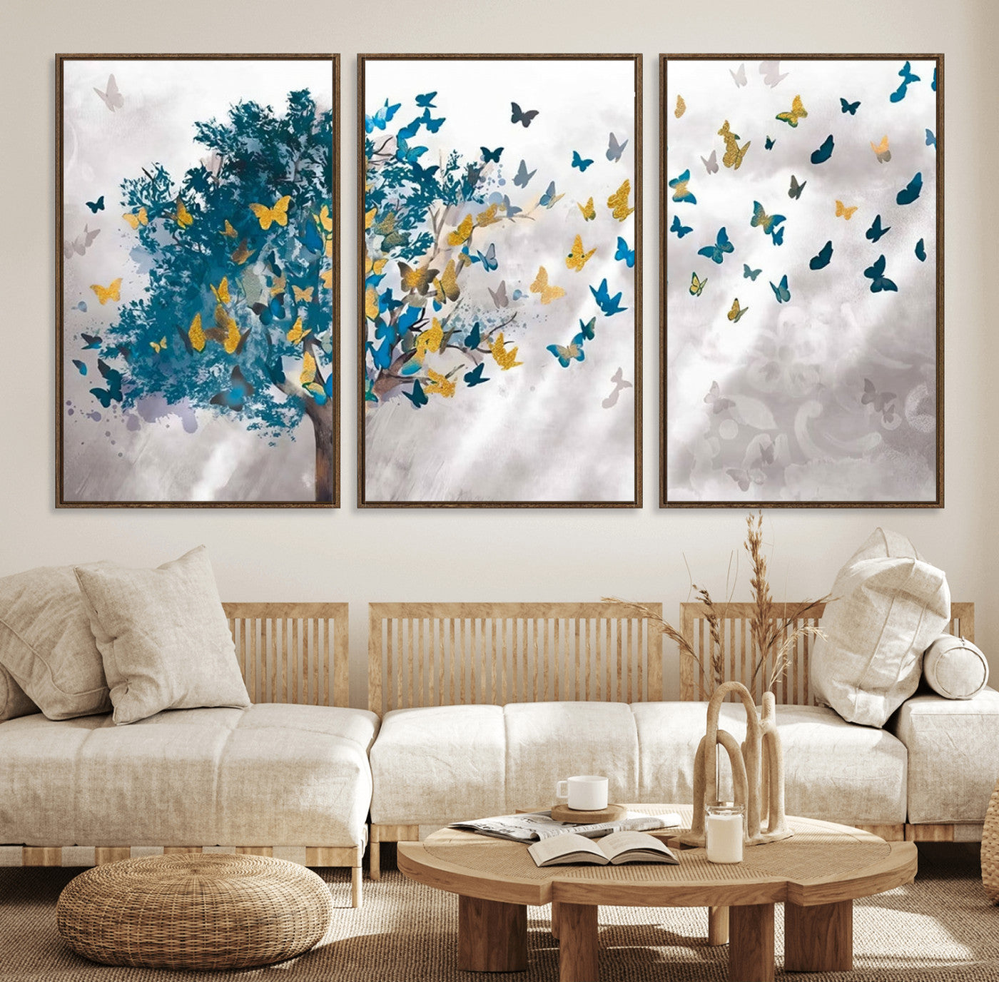 37564-MGV-FC-60X30-3P_Walnut-Tree Butterfly Abstract Tree and Butterfly Wall Art Canvas Print