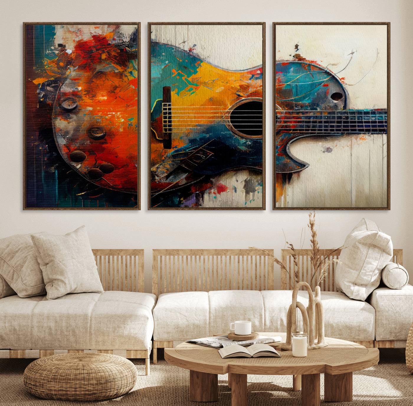 MGV-FC-60X30-3P - Abstract Guitar Wall Art Canvas | Vibrant Music-Inspired Art for Living Room or Studio | Colorful Music Decor Canvas Print