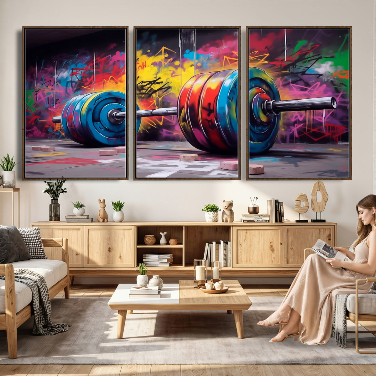 13549-MGV-CV-36X24 - Abstract Graffiti Barbell Canvas Wall Art | Urban Fitness Meets Bold Street Art
