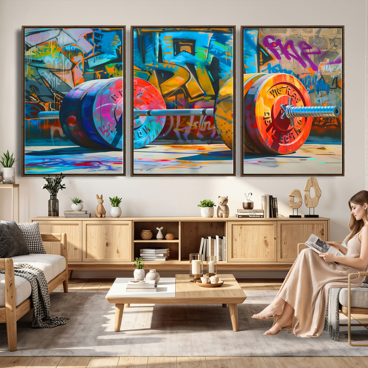 70871-MGV-CV-36X24 - Fitness Gym Barbell Graffiti Wall Art Canvas Print