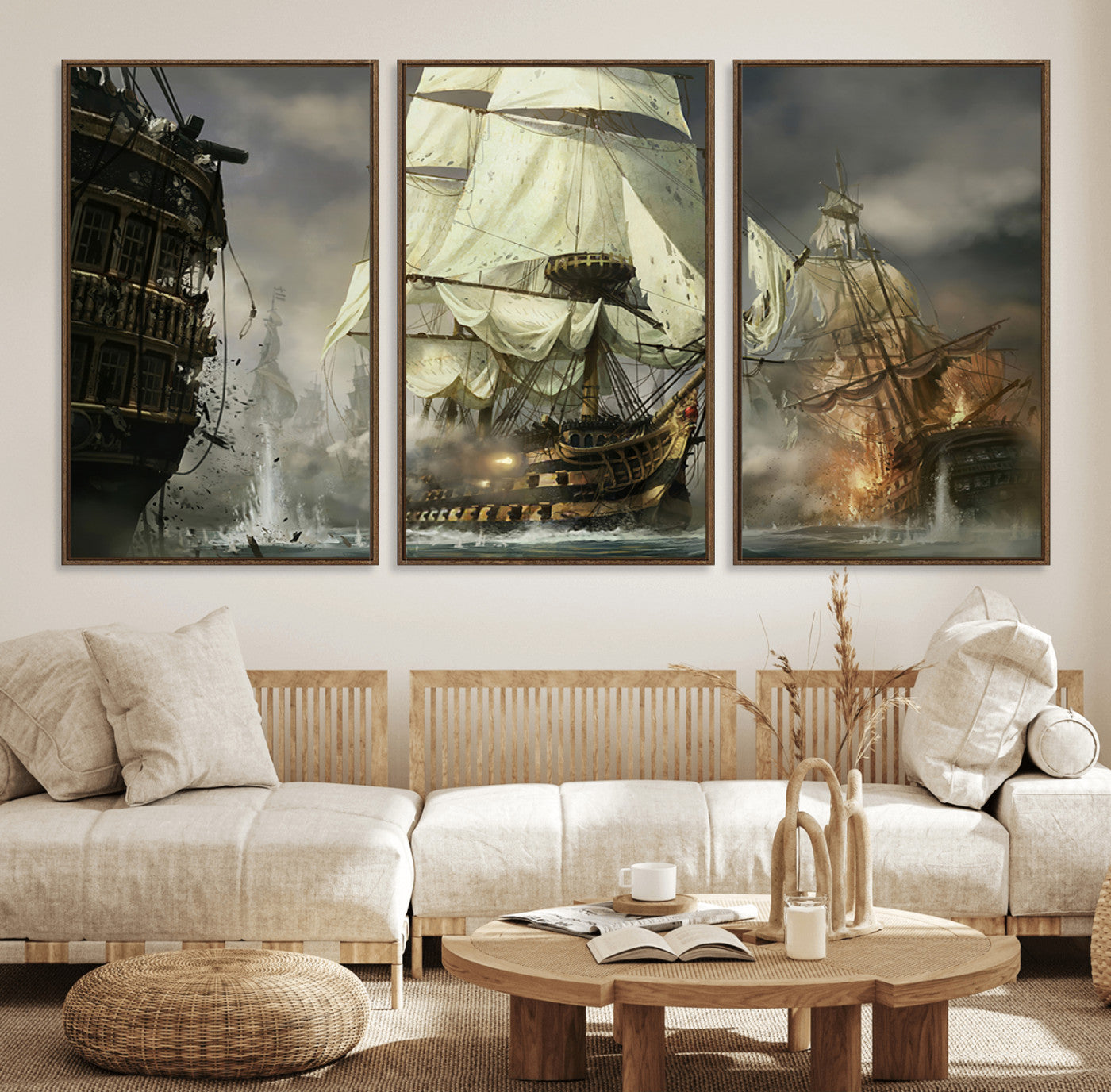26512-MGV-FC-60X30-3P_Walnut-Pirate Ship War Wall Art Canvas Print