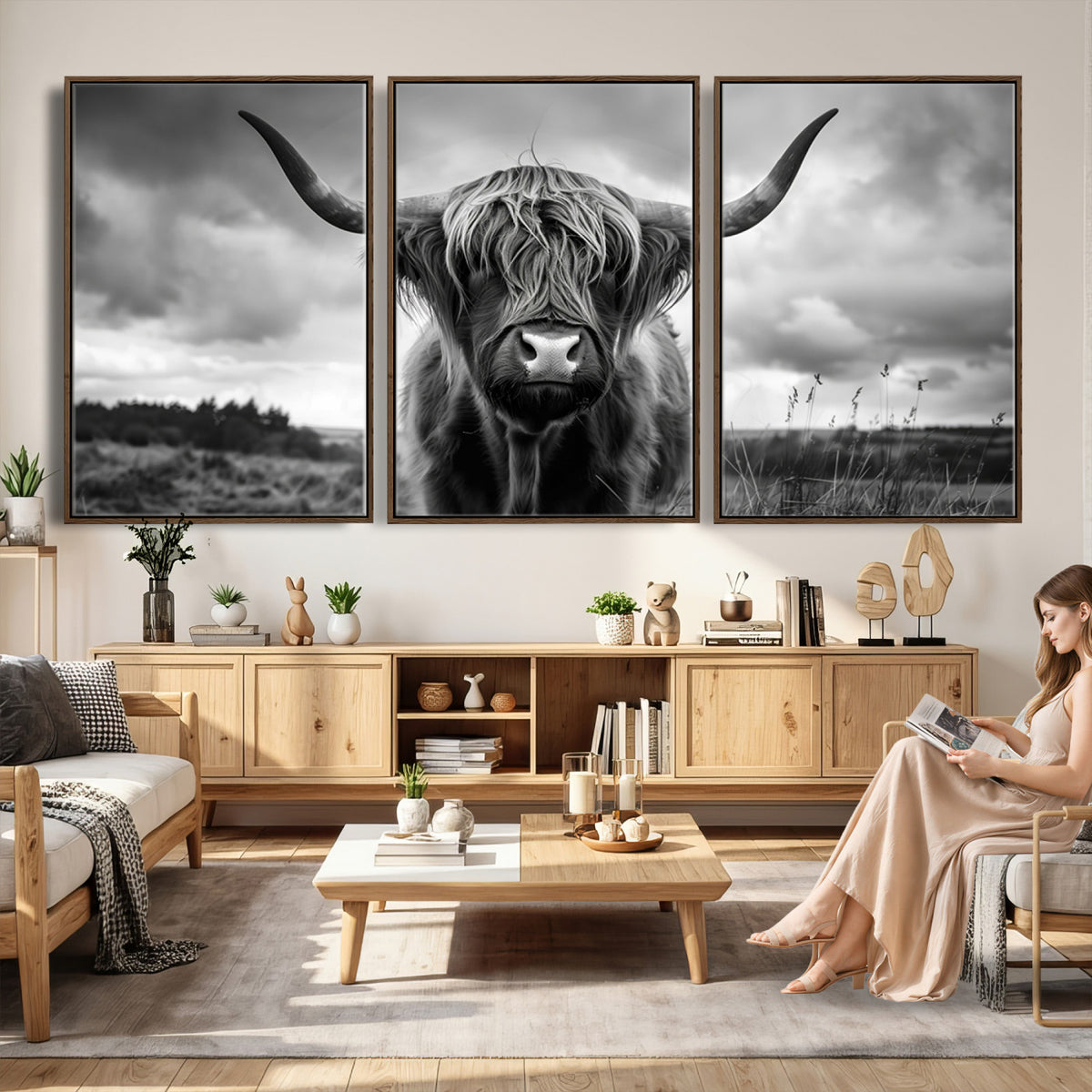 17924-_Poster-30x20 - Scottish Cow Wall Art Canvas Print, Longhorn Wall Art