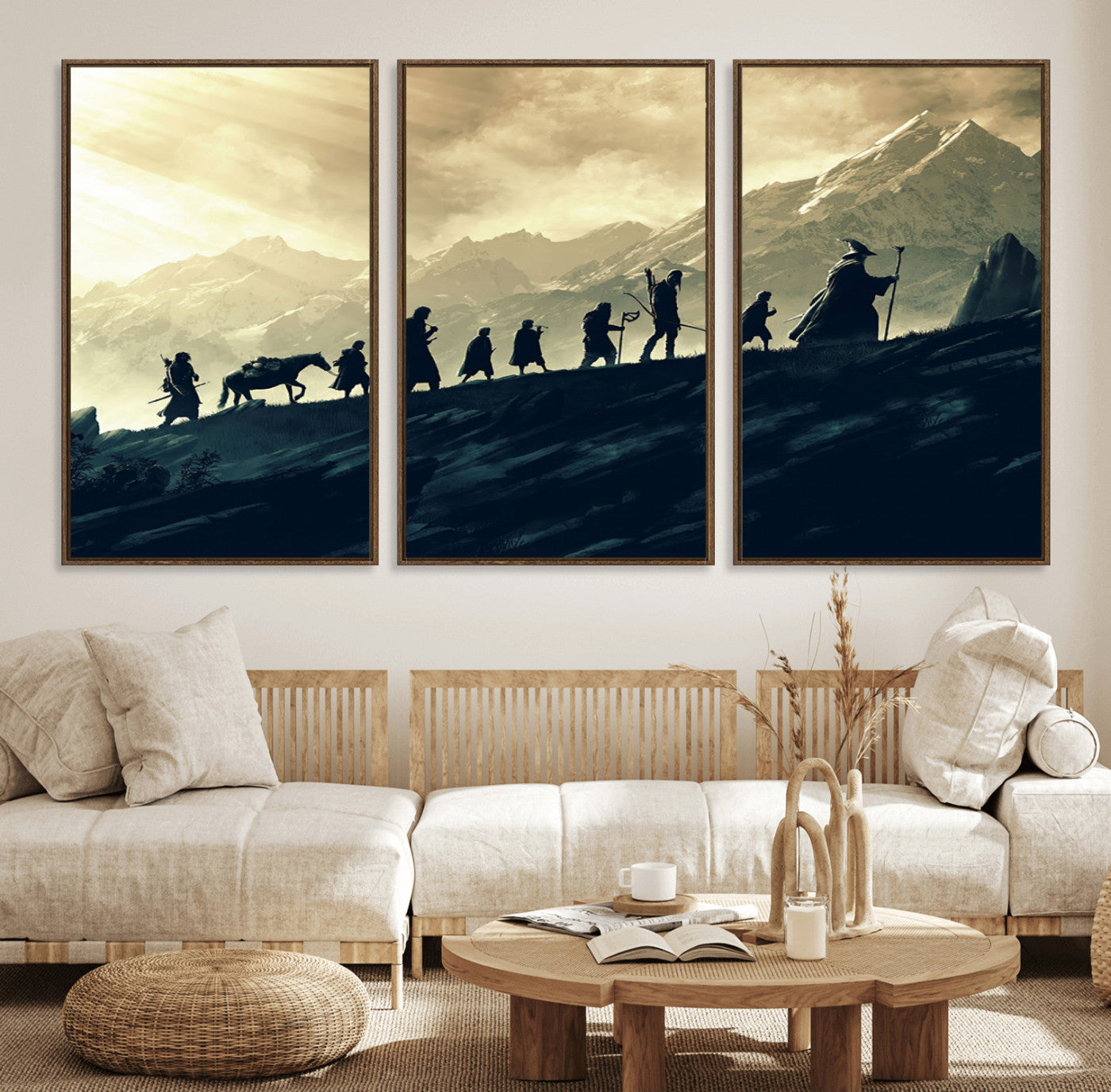 41574-MGV-FC-60X30-3P_Walnut-Lord of the Rings Silhouette Wall Art Capturing the Epic Quest Through Middle-Earth - The