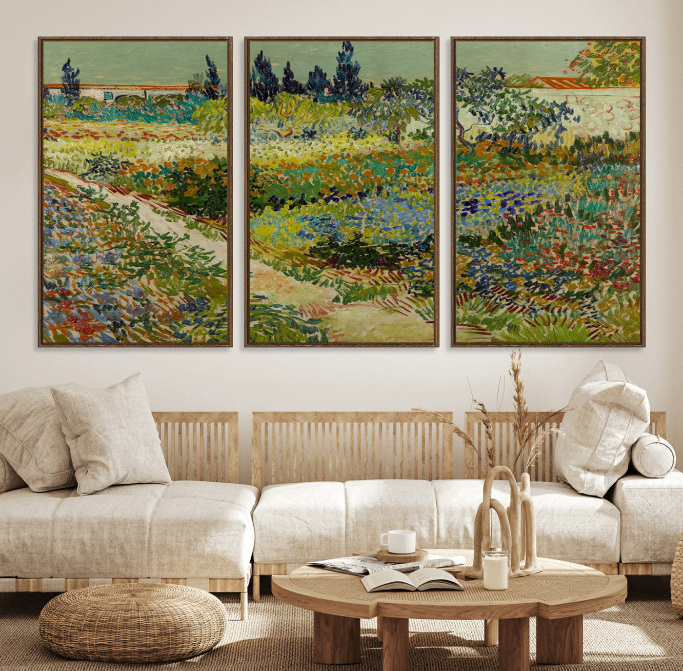 96965-MGV-FC-60X30-3P_Walnut-Vincent van Gogh Garden at Arles Wall Art Canvas Print