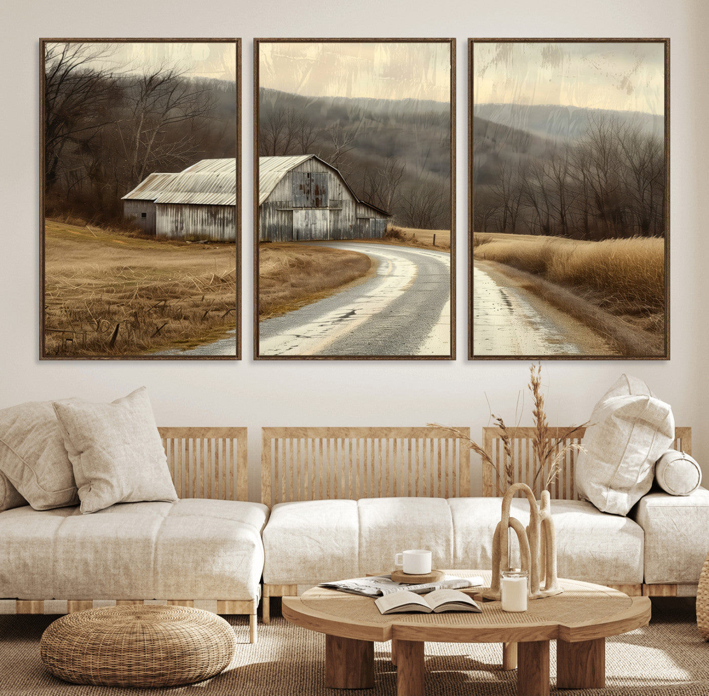 10376-MGV-FC-60X30-3P_Walnut-Vintage Barn for Farmhouse Wall Decor Canvas Print
