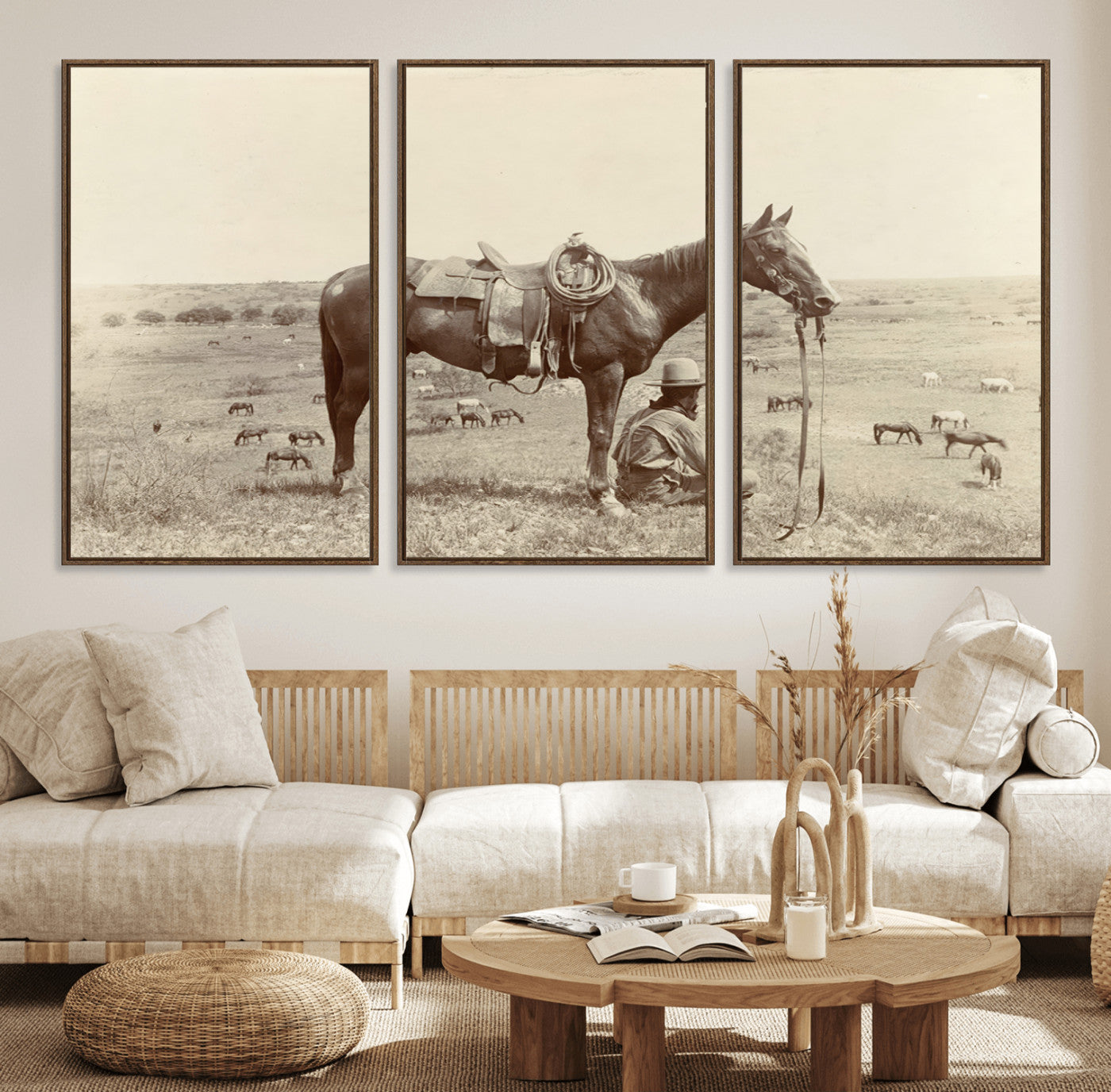65028-MGV-FC-60X30-3P_Walnut-Cowboy Wall Art - Western Horse Canvas Print - Vintage Western Wall Art Canvas Print, Ready to Hang