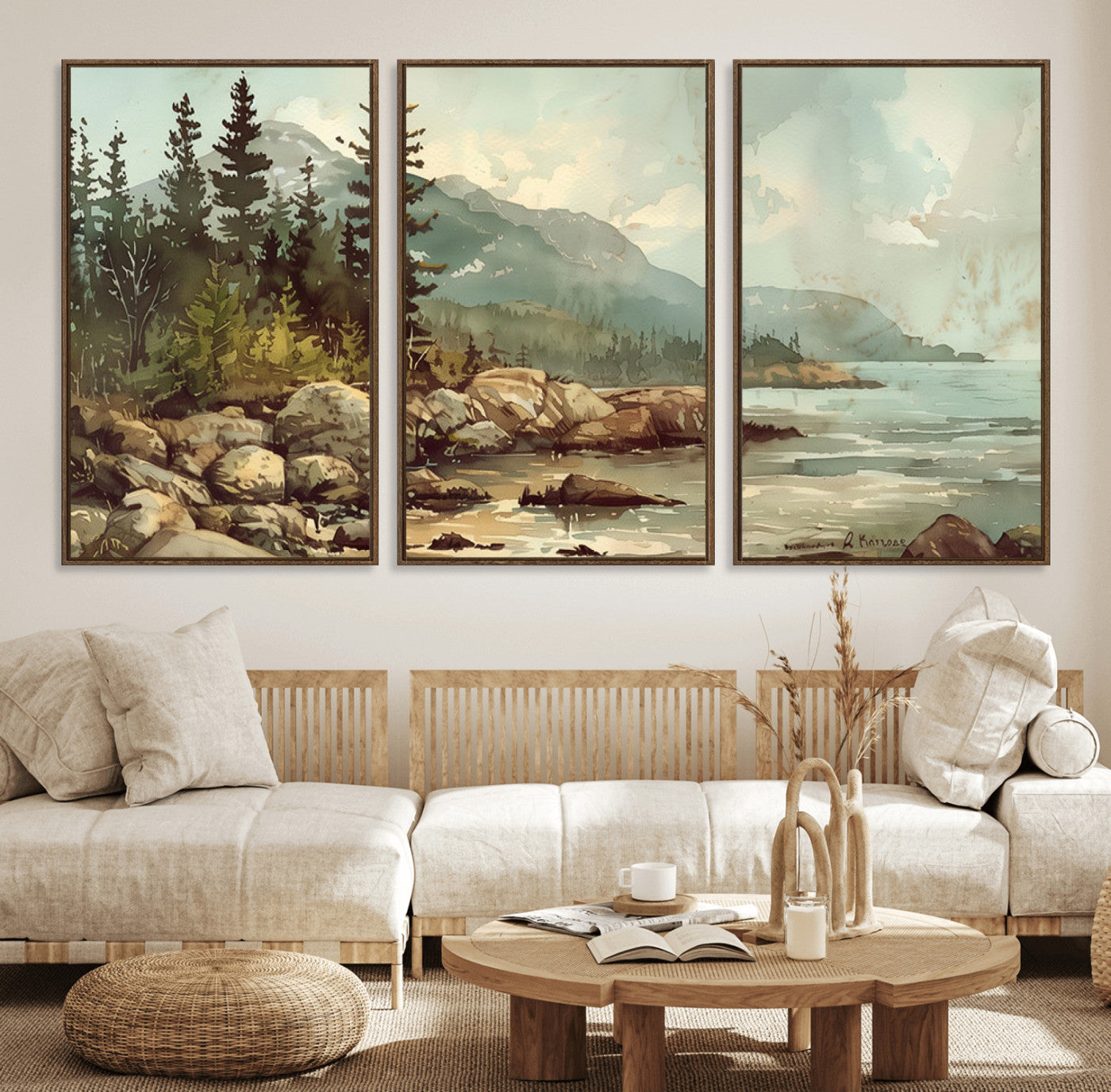 24809-MGV-FC-60X30-3P_Walnut-Abstract Acadia National Park Wall Art Canvas Print - Stunning 3-Panel Wall Art Canvas Print,