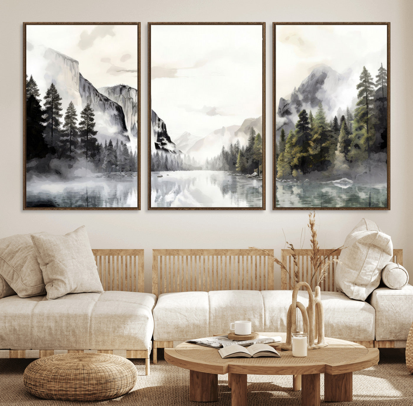 27364-MGV-FC-60X30-3P_Walnut-Yosemite Valley Wall Art Canvas Print – Framed and Ready to Hang – Majestic Nature Landscape Décor