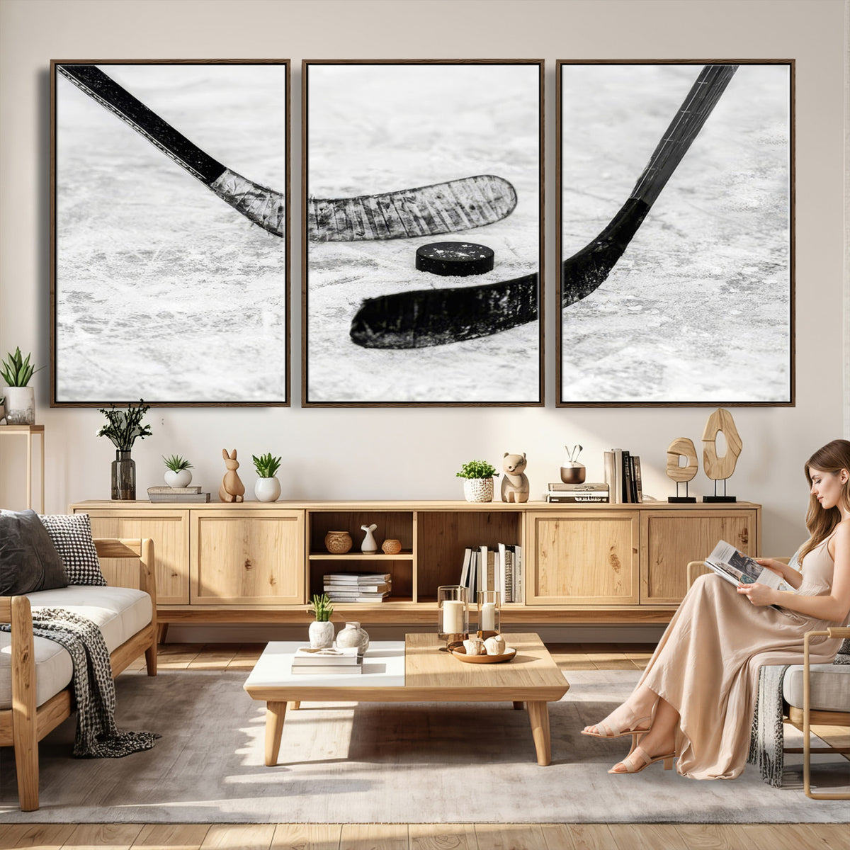 82900-MGV-CV-36X24 - Winter Ice Hockey Sport Canvas Wall Art Print, Hockey Wall Decor